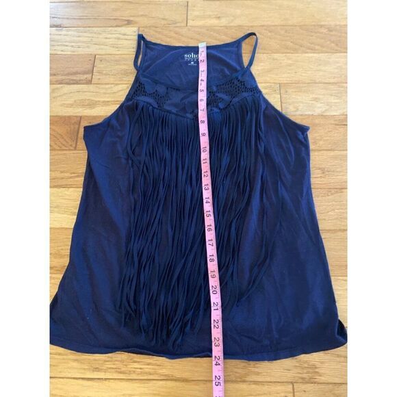 SOHO New York & Co women's navy blue fringe sleeveless racerback tank top size M - Picture 5 of 6